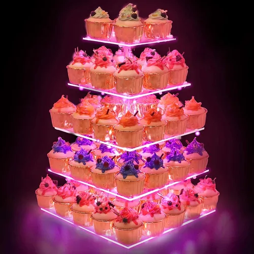 Miniatura 20 de YestBuy Soporte de Cupcakes Acrílico de 4 Niveles Soporte de Pasteles para Té de la Tarde Soporte Grande para Cupcakes Torre de Cupcakes Soporte Azul