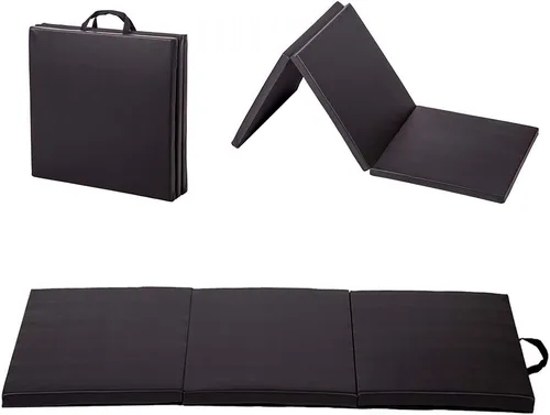 Miniatura 11 de Colchoneta de gimnasia portátil plegable de 4 x 8/2 x 6 pies, tapete de ejercicio de piel sintética con asas de transporte para entrenamiento en Rosa