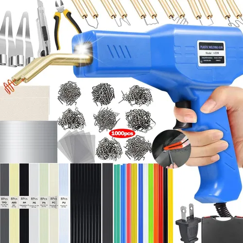 Soldador de Plástico Mejorado de 220W, Kit de Soldador de Reparación de Soldadura de Plástico 2 en 1, 1000 PCS Pistola de Soldadura de Grapadora Azul