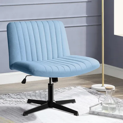 Miniatura 12 de PUKAMI Silla de Oficina con Patas Cruzadas, Silla de Escritorio de Oficina sin Brazos sin Ruedas, Cuero PU Tocador Giratorio Moderno, Asiento Ancho