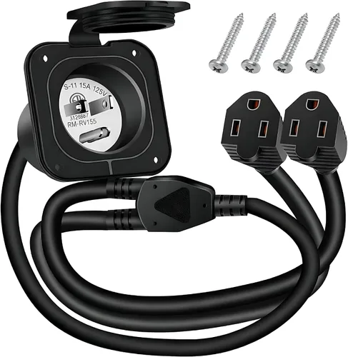 Miniatura 9 de SVNR Entrada con brida de 15 amperios de 125 V, enchufe de entrada macho NEMA 5-15P certificado ETL, 2 polos de 3 cables con cubierta impermeable