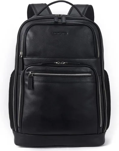 Miniatura 10 de BOSTANTEN Mochila de cuero para hombre 15.6 pulgadas Mochila para portátil de viaje Bolsa universitaria Negro 1-negro