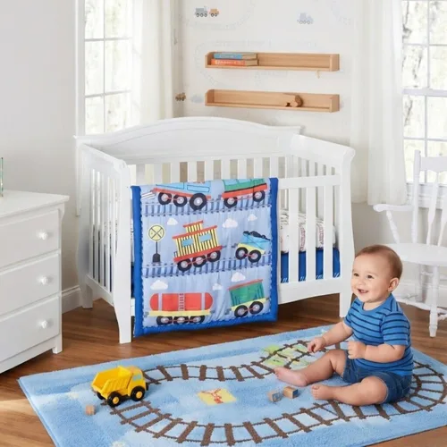 Miniatura 3 de EVERYDAY KIDS Juego de cama de 4 piezas para cuna de niños - Tren Choo Choo - Incluye edredón, sábana ajustable, volante antipolvo y apilador