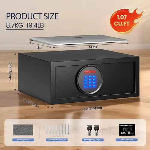 Miniatura 4 de KornerBatl Caja fuerte de hotel de 19.4 libras con contraseña del administrador, caja fuerte para el hogar con modo silencioso y LED, caja fuerte