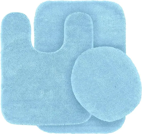 Alfombra de baño #6, tapete de contorno y cubierta de tapa, con respaldo de goma, juego de baño de 3 piezas, colores sólidos surtidos (azul bebé)