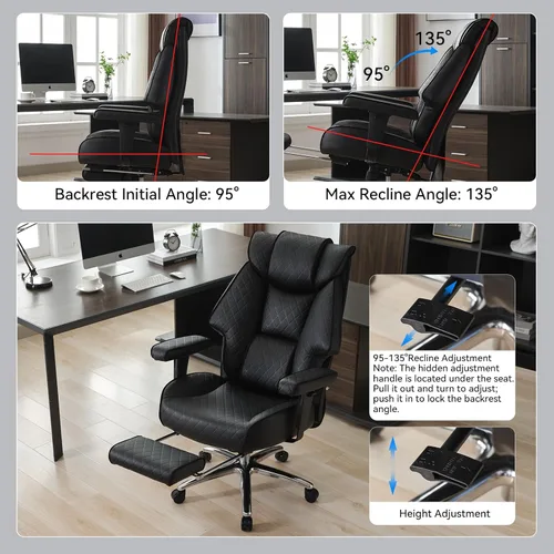 Miniatura 6 de EXCEBET Silla de oficina grande y alta con reposapiés, silla de oficina ejecutiva de piel sintética con respaldo alto de 400 libras, sillas Gris