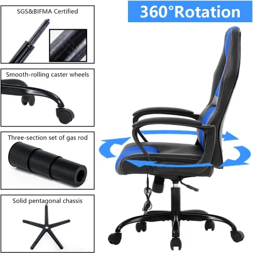 Miniatura 4 de Silla de juegos de PC, silla de oficina de masaje, silla de carreras, silla de escritorio ergonómica con soporte lumbar, silla ejecutiva ajustable