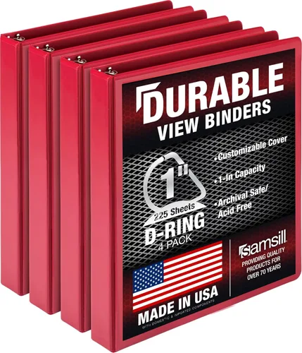 Miniatura 174 de Samsill Carpeta duradera de 1.5 pulgadas, fabricada en los Estados Unidos, carpeta de anillos en D, carpeta transparente personalizable, color rojo