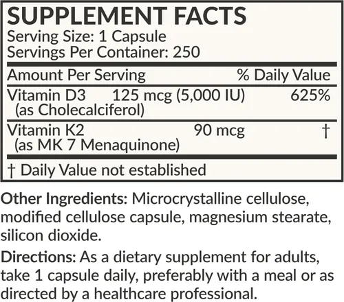Miniatura 8 de Futurebiotics Vitamina K2 (MK7) con suplemento D3 - Fórmula sin OGM - 5000 UI de vitamina D3 y 90 microgramos de vitamina K2 MK-7, 250 cápsulas