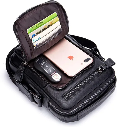 Miniatura 2 de BAIGIO Bolso de mensajero pequeño de cuero genuino para hombre, bolso de hombro para Ipad, bolso cruzado para hombre, bolso de viaje de negocios