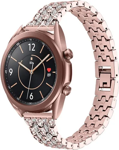 Miniatura 7 de BabyValley banda de metal compatible con Samsung Galaxy Watch 3 41/45MM pulsera de acero inoxidable pulsera joya correa de repuesto de cristal Negro