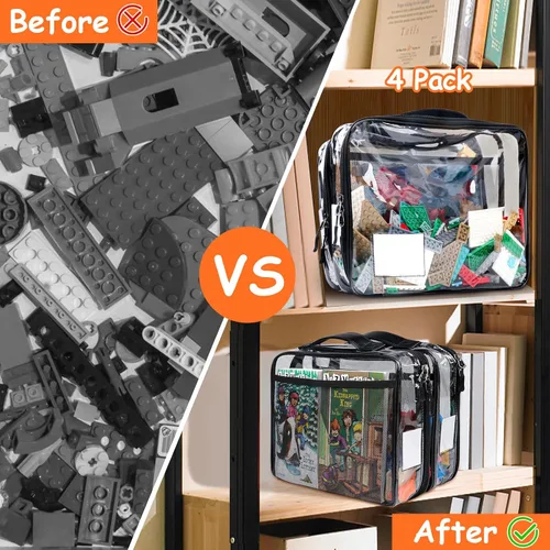Miniatura 5 de Tesuko Paquete de 4 bolsas organizadoras de almacenamiento de juguetes para ladrillos Lego, juego de bloques de PVC transparente con cremallera