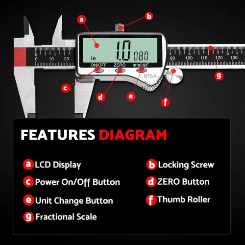 Miniatura 8 de S&F STEAD & FAST Herramienta de medición de calibrador digital de 6 pulgadas con pantalla LCD extragrande, pinza micrómetro de acero inoxidable
