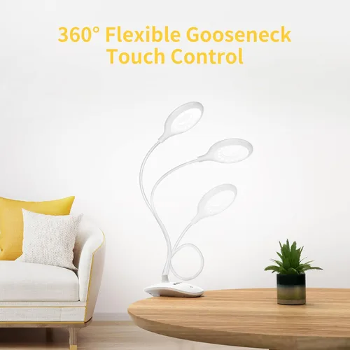 Miniatura 6 de KLEAH Luz de clip para cama y escritorio, lectura en cama, dormitorio, cuello de cisne flexible, lámpara de abrazadera recargable a pilas para Blanco