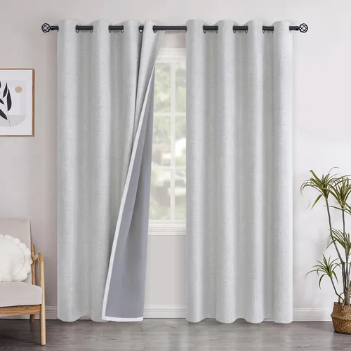 Miniatura 133 de YoungsTex - Cortinas opacas de lino para dormitorio, oscurecimiento de la habitación, cortinas con textura de lino, paneles con aislamiento térmico