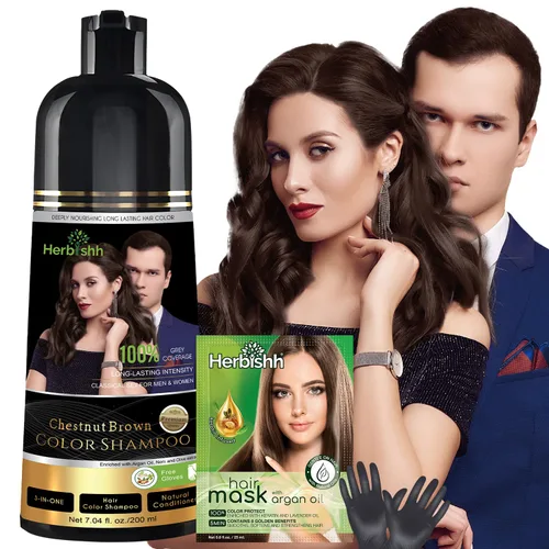 Miniatura 20 de Herbishh Paquete de Viaje Champú Tinte para el Cabello en Sobre + 1 Sobre de Mascarilla Capilar de Argán (Negro, 1 sobre)