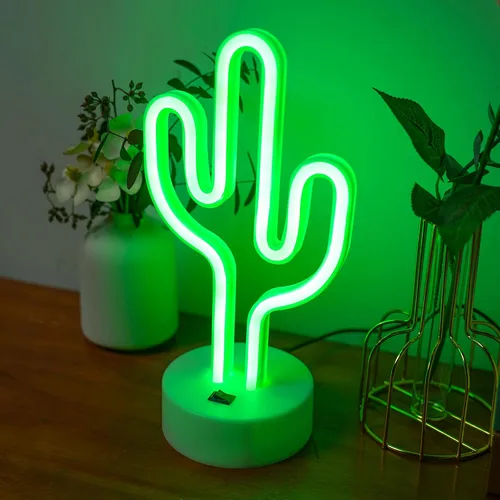 Miniatura 2 de Luces de neón de cactus verdes con base de soporte, letreros de neón de cactus para dormitorio, mesa, bar, cumpleaños, decoración de Navidad, verano