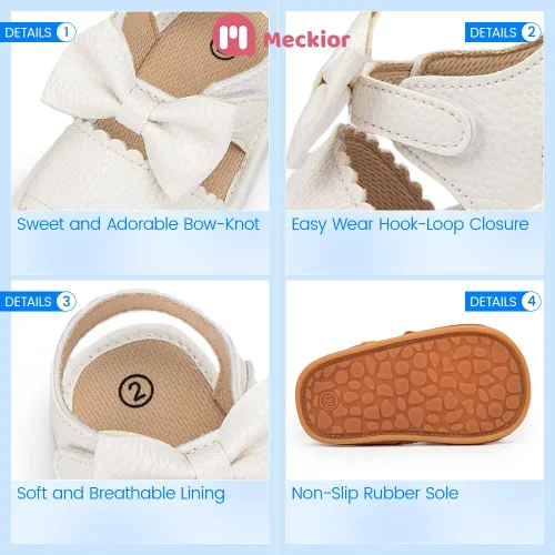 Miniatura 81 de Meckior Sandalias de verano con punta abierta y suave de piel sintética para bebés y niñas pequeñas