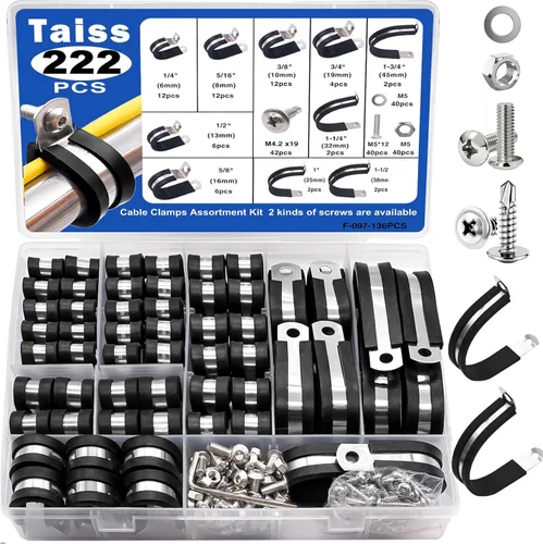 Miniatura 10 de Taiss Kit surtido de 270 abrazaderas de cable, abrazaderas de tubo de alambre aisladas de goma de acero inoxidable 304, 10 tamaños, abrazaderas