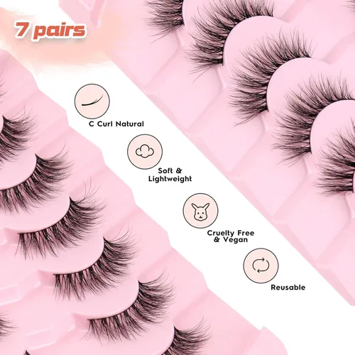 Miniatura 5 de Pestañas naturales de ojo de gato, pestañas finas de 0.551 pulgadas, pestañas postizas ligeras de volumen 3D, pestañas naturales de 0.004 in, banda