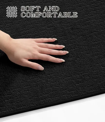 Miniatura 7 de Chakme Juego de 2 alfombras de baño ultrafinas, absorbentes, antideslizantes, lavables a máquina, color negro, 17 x 24 pulgadas / 17 x 30 pulgadas