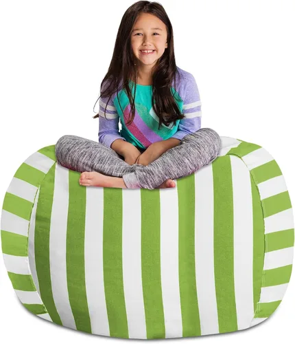 Miniatura 54 de Posh Stuffable - Sillón puff con almacenamiento para niños, contenedor de animales de peluche, organizador de juguetes de niños Lona rayas verde