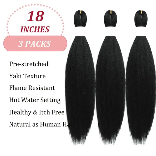 Miniatura 2 de Cabello Trenzado Corto 1b Negro para Niños, Cabello Trenzado Pre Estirado Preestirado, 18 pulgadas, Extensiones de Cabello Sintético para Trenzar