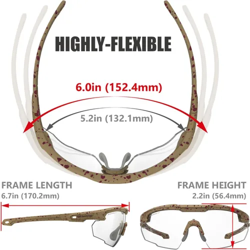 Miniatura 7 de HTS HUNTERSKY Gafas de tiro tácticas balísticas ANSI Z87+UV400 gafas protectoras Caqui Lunares Transparente