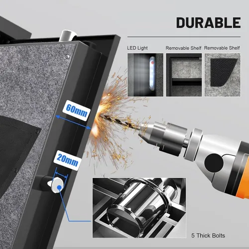 Miniatura 7 de EMAXEE 8-15 Caja fuerte biométrica para armas de fuego, cajas fuertes grandes para rifles y pistolas del hogar con panel mejorado y luz LED