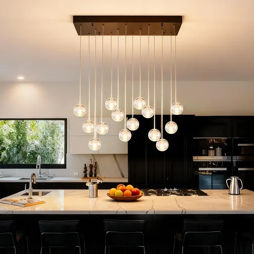 Miniatura 11 de Lámpara de escalera de 25 luces para techo alto, lámpara colgante de gota de lluvia de cristal moderno ajustable, luz colgante larga y grande