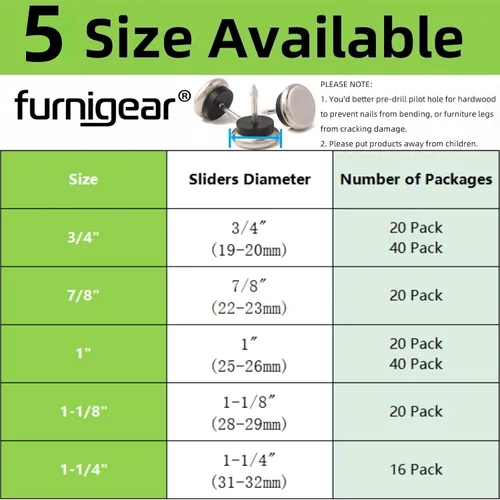 Miniatura 3 de Dia Nail On Furniture Glides para sillas, mesas, uñas acolchadas con base de níquel para muebles, lo que permite que las sillas se deslicen sin
