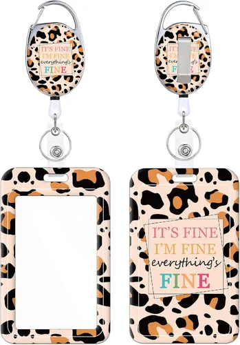 Miniatura 10 de Portainsignia Retráctil, Carrete de Insignia con Clip para Cinturón de Patrón Estampado Lindo con Llavero, Protector de Tarjeta de Identificación