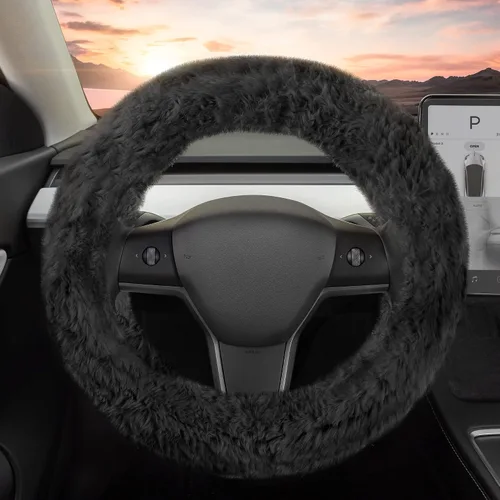 Miniatura 19 de Carbella Funda de volante suave de piel sintética trenzada negra, tamaño estándar de 15 pulgadas, se adapta a la mayoría de vehículos, funda mullida