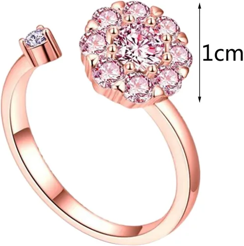 Miniatura 4 de iLH Clearance Good Luck Rings,Women Rotating Open Spinner Anxiety Ring Flower Adjustable Zircon Rings Wedding Jewelry Gift