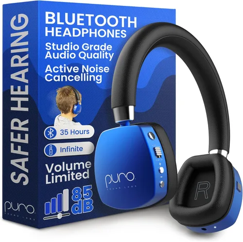 Puro Sound Labs Auriculares con cancelación de ruido para niños, límite de volumen de 85 dB, micrófono integrado, batería de 35 horas, diseño ligero
