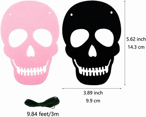 Miniatura 2 de SaktopDeco Paquete de 2 guirnaldas de calavera negra y rosa, guirnalda de esqueleto de fieltro, pancarta de Halloween para decoración gótica