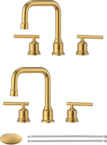Miniatura 15 de WOWOW - Grifo de baño de diseño estándar de 8 pulgadas, 3 piezas para lavabo, llave mezcladora giratoria en 360 grados, acabado cromado, moderno