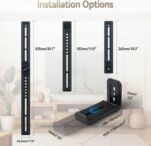 Miniatura 5 de C YECEN Barra de sonido se monta debajo de la TV o encima del televisor, soporte de barra de sonido ajustable en altura y profundidad, con brazos