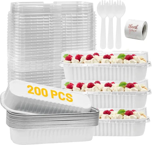 Miniatura 22 de Paquete de 100 mini moldes para pasteles de 6.8 onzas con tapas, moldes para hornear de papel de aluminio, recipientes individuales para postres