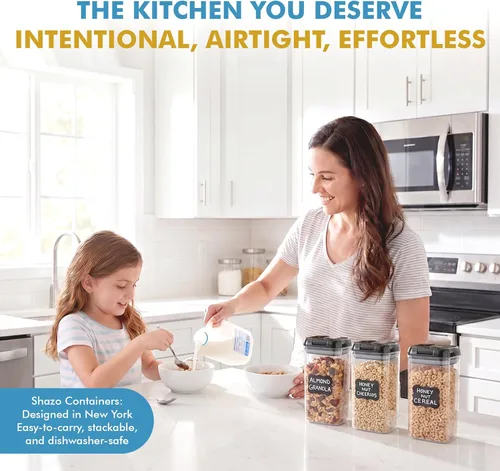 Miniatura 6 de Shazo Contenedores herméticos para almacenamiento de alimentos con tapas - 6 unidades de contenedores de cereal de plástico transparente sin BPA