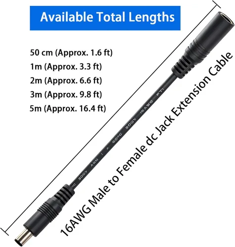 Miniatura 5 de Cable de extensión de alimentación CC de 0.291 in x 0.197 in, cable de extensión macho a hembra de 16 AWG para laptop, adaptador de fuente