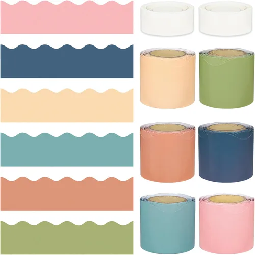 Bordes coloridos de 196.8 pies para el aula, adornos bohemios para tablón de anuncios, calcomanías festoneadas, decoración de borde de anuncios para