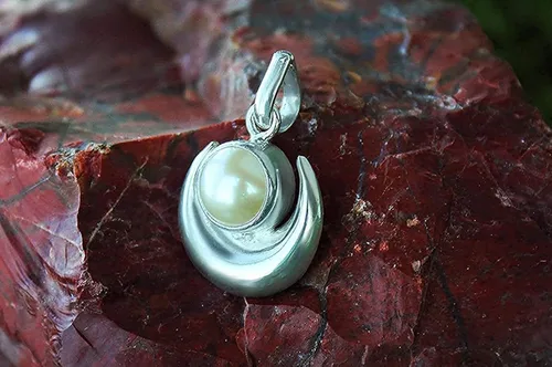Miniatura 4 de Medallón con colgante de perla de media luna de plata 925 para mujeres y hombres