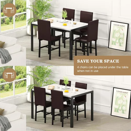 Miniatura 4 de Recaceik juego de mesa de comedor para 4, mesa de cocina y sillas, mesa de comedor de mármol sintético con 4 juegos de cuero PU para comedor