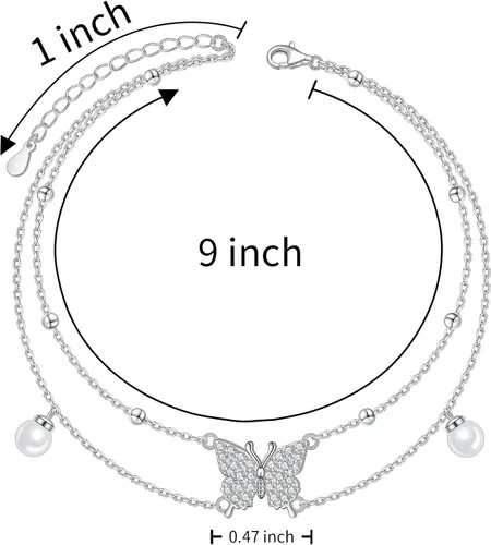 Miniatura 3 de Tobilleras para mujer de plata de ley S925 ajustable, pulsera de tobillo para pie de playa, regalo de joyería