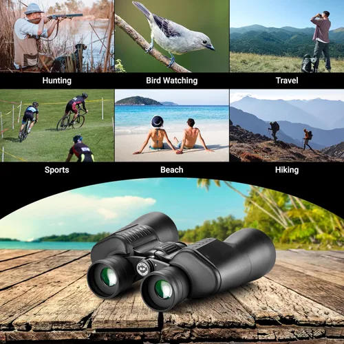 Miniatura 8 de AOMEKIE Prismáticos profesionales de alta potencia BAK4 de 10 x 50 para adultos, lente FMC de tamaño completo, impermeable, HD para observación