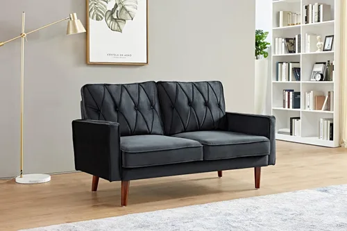 Miniatura 16 de Container Furniture Direct Sofás de terciopelo copetudo de estilo moderno para sala de estar con tapicería de tela suave y marco de madera maciza