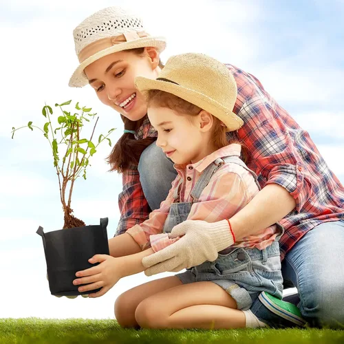 Miniatura 7 de Hoolerry Paquete de 7 bolsas de cultivo de plantas negras de varios tamaños, bolsas de cultivo no tejidas gruesas en 4 tamaños, 10, 7, 5 y 3