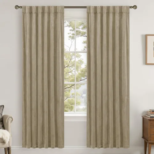 Miniatura 11 de LAMIT - Paneles de terciopelo beige para sala de estar de 72 pulgadas de largo, elegantes cortinas aisladas térmicamente e insonorizadas