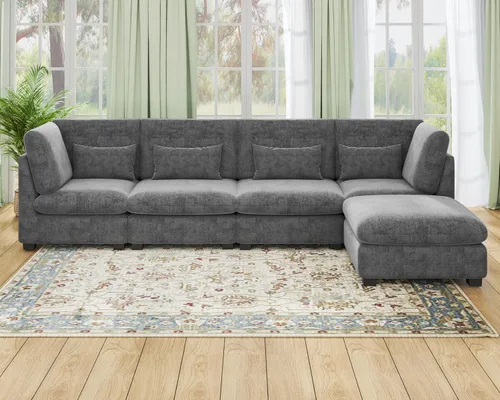 Miniatura 31 de Sofá Modular de Gran Tamaño, Sofá Seccional de Chenilla Nube Extra Profundo con Chaise Otomana, Sofá Esponjoso de Chenilla de 4 Plazas para Sala